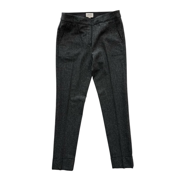 Armani Collezioni Dark Gray Wool Straight Leg Trousers with Cuffed Hem - Picture 3 of 11